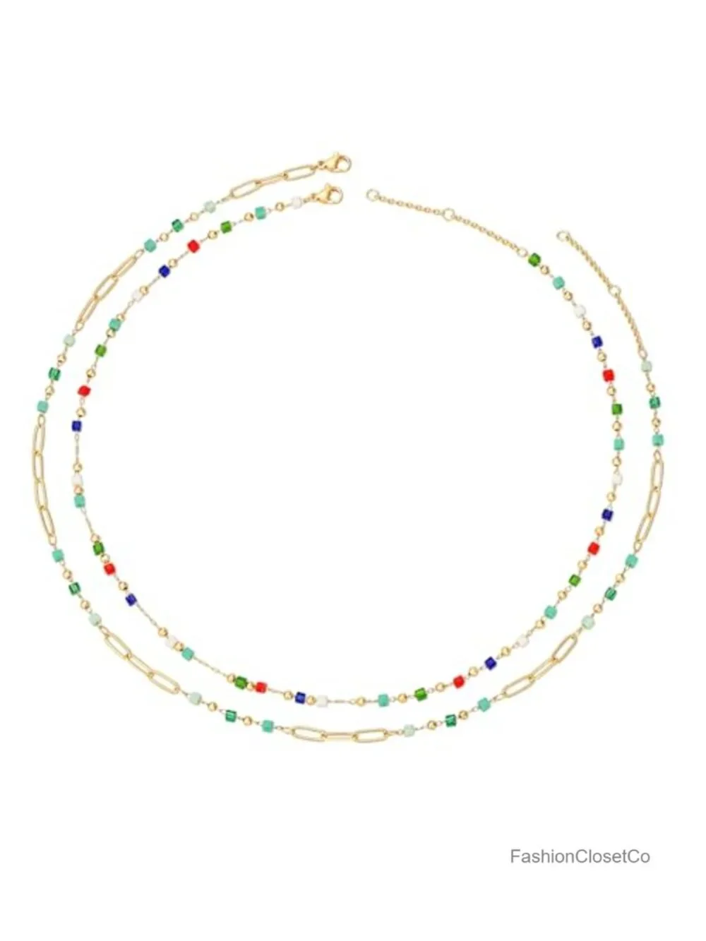 14K Gold Plated Beaded Choker Necklace Layered Crystal Boho Jewelry Gift for
